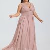 Formal & Evening | A-line V-Neck Floor-Length Chiffon Evening Dress With Pleated Dusty Rose – Womens