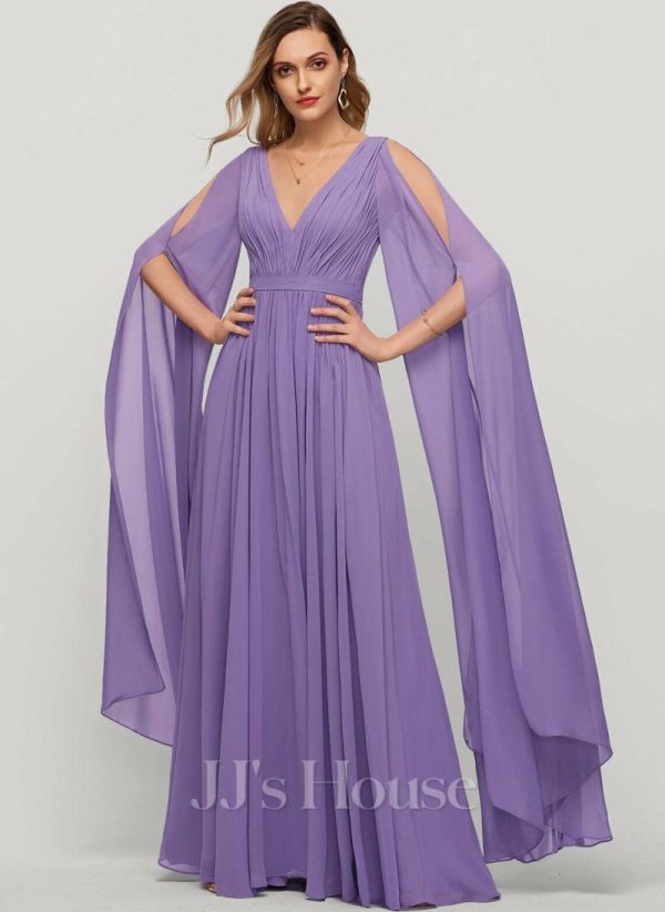 Formal & Evening | A-line V-Neck Floor-Length Chiffon Evening Dress With Pleated Tahiti – Womens