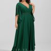 Formal & Evening | A-line V-Neck Floor-Length Chiffon Evening Dress With Sequins Appliques Lace Beading Dark Green – Womens