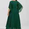 Formal & Evening | A-line V-Neck Floor-Length Chiffon Evening Dress With Sequins Appliques Lace Beading Dark Green – Womens