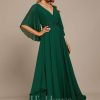 Formal & Evening | A-line V-Neck Floor-Length Chiffon Evening Dress With Sequins Appliques Lace Beading Dark Green – Womens