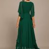 Formal & Evening | A-line V-Neck Floor-Length Chiffon Evening Dress With Sequins Appliques Lace Beading Dark Green – Womens