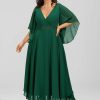 Formal & Evening | A-line V-Neck Floor-Length Chiffon Evening Dress With Sequins Appliques Lace Beading Dark Green – Womens