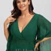 Formal & Evening | A-line V-Neck Floor-Length Chiffon Evening Dress With Sequins Appliques Lace Beading Dark Green – Womens