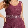 Formal & Evening | A-line V-Neck Floor-Length Chiffon Lace Evening Dress With Rhinestone Sequins Beading Mulberry – Womens