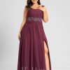 Formal & Evening | A-line V-Neck Floor-Length Chiffon Lace Evening Dress With Rhinestone Sequins Beading Mulberry – Womens