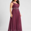 Formal & Evening | A-line V-Neck Floor-Length Chiffon Lace Evening Dress With Rhinestone Sequins Beading Mulberry – Womens