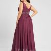 Formal & Evening | A-line V-Neck Floor-Length Chiffon Lace Evening Dress With Rhinestone Sequins Beading Mulberry – Womens