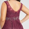 Formal & Evening | A-line V-Neck Floor-Length Chiffon Lace Evening Dress With Rhinestone Sequins Beading Mulberry – Womens