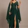 Formal & Evening | A-line V-Neck Floor-Length Lace Chiffon Evening Dress As Picture – Womens