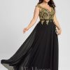 Formal & Evening | A-line V-Neck Floor-Length Lace Chiffon Evening Dress Black – Womens