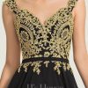 Formal & Evening | A-line V-Neck Floor-Length Lace Chiffon Evening Dress Black – Womens