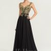 Formal & Evening | A-line V-Neck Floor-Length Lace Chiffon Evening Dress Black – Womens