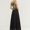 Formal & Evening | A-line V-Neck Floor-Length Lace Chiffon Evening Dress Black – Womens