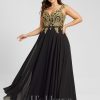 Formal & Evening | A-line V-Neck Floor-Length Lace Chiffon Evening Dress Black – Womens