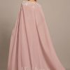 Formal & Evening | A-line V-Neck Floor-Length Lace Chiffon Evening Dress Dusty Rose – Womens