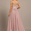 Formal & Evening | A-line V-Neck Floor-Length Lace Chiffon Evening Dress Dusty Rose – Womens