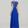 Formal & Evening | A-line V-Neck Floor-Length Lace Chiffon Evening Dress Royal Blue – Womens