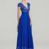 Formal & Evening | A-line V-Neck Floor-Length Lace Chiffon Evening Dress Royal Blue – Womens