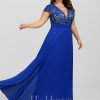 Formal & Evening | A-line V-Neck Floor-Length Lace Chiffon Evening Dress Royal Blue – Womens