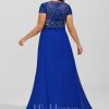 Formal & Evening | A-line V-Neck Floor-Length Lace Chiffon Evening Dress Royal Blue – Womens