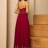 Formal & Evening | A-line V-Neck Floor-Length Lace Chiffon Evening Dress With Sequins Burgundy – Womens