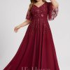 Formal & Evening | A-line V-Neck Floor-Length Lace Chiffon Evening Dress With Sequins Burgundy – Womens