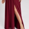 Formal & Evening | A-line V-Neck Floor-Length Lace Chiffon Evening Dress With Sequins Burgundy – Womens