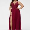 Formal & Evening | A-line V-Neck Floor-Length Lace Chiffon Evening Dress With Sequins Burgundy – Womens