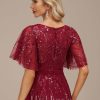 Formal & Evening | A-line V-Neck Floor-Length Lace Chiffon Evening Dress With Sequins Burgundy – Womens