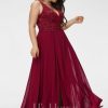 Formal & Evening | A-line V-Neck Floor-Length Lace Chiffon Evening Dress With Sequins Burgundy – Womens