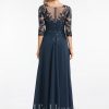 Formal & Evening | A-line V-Neck Floor-Length Lace Chiffon Evening Dress With Sequins Dark Navy – Womens