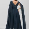 Formal & Evening | A-line V-Neck Floor-Length Lace Chiffon Evening Dress With Sequins Dark Navy – Womens