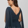 Formal & Evening | A-line V-Neck Floor-Length Lace Chiffon Evening Dress With Sequins Dark Navy – Womens