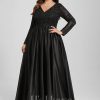 Formal & Evening | A-line V-Neck Floor-Length Satin Lace Evening Dress With Sequins Black – Womens