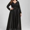 Formal & Evening | A-line V-Neck Floor-Length Satin Lace Evening Dress With Sequins Black – Womens