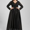 Formal & Evening | A-line V-Neck Floor-Length Satin Lace Evening Dress With Sequins Black – Womens