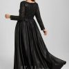 Formal & Evening | A-line V-Neck Floor-Length Satin Lace Evening Dress With Sequins Black – Womens