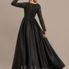 Formal & Evening | A-line V-Neck Floor-Length Satin Lace Evening Dress With Sequins Black – Womens