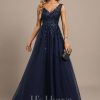 Formal & Evening | A-line V-Neck Floor-Length Tulle Lace Evening Dress With Sequins As Picture – Womens