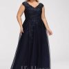 Formal & Evening | A-line V-Neck Floor-Length Tulle Lace Evening Dress With Sequins As Picture – Womens