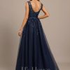 Formal & Evening | A-line V-Neck Floor-Length Tulle Lace Evening Dress With Sequins As Picture – Womens