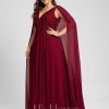 Formal & Evening | A-line V-Neck Sweep Train Lace Chiffon Evening Dress With Sequins Burgundy – Womens