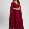 Formal & Evening | A-line V-Neck Sweep Train Lace Chiffon Evening Dress With Sequins Burgundy – Womens