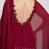 Formal & Evening | A-line V-Neck Sweep Train Lace Chiffon Evening Dress With Sequins Burgundy – Womens