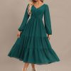 Formal & Evening | A-line V-Neck Tea-Length Chiffon Evening Dress With Pleated Peacock – Womens