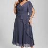 Formal & Evening | A-line V-Neck Tea-Length Chiffon Evening Dress With Pleated Stormy – Womens