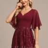 Formal & Evening | A-line V-Neck Tea-Length Lace Chiffon Evening Dress With Sequins As Picture – Womens