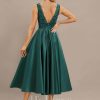 Formal & Evening | A-line V-Neck Tea-Length Satin Lace Evening Dress With Sequins Peacock – Womens