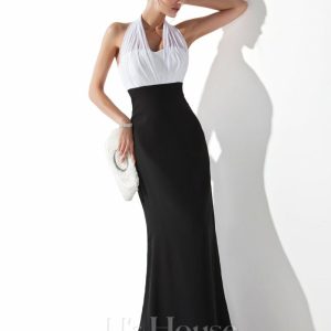 Formal & Evening | Empire Halter Floor-Length Chiffon Evening Dress With Pleated As Picture – Womens